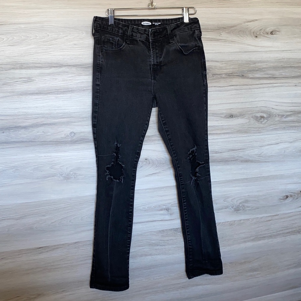 Women’s Old Navy Distressed Pop Icon Skinny Jeans, Black, 6 Short